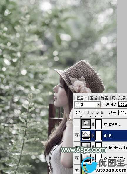 Photoshop打造柔和的古典墨绿色外景美女图片