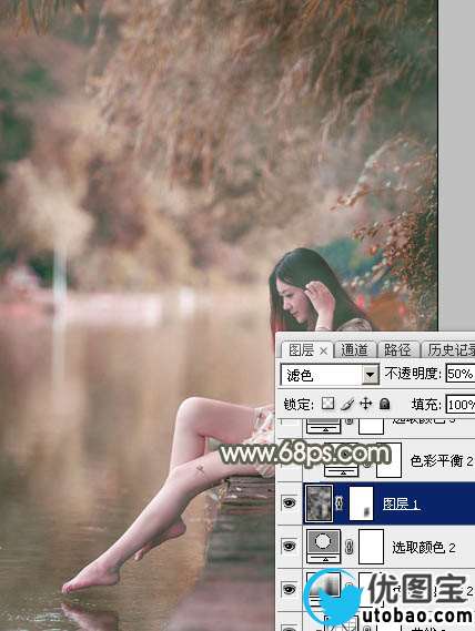 Photoshop打造甜美的酒红色外景美女图片