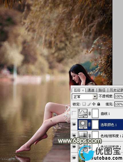 Photoshop打造甜美的酒红色外景美女图片