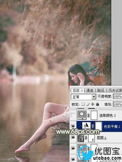 Photoshop打造甜美的酒红色外景美女图片