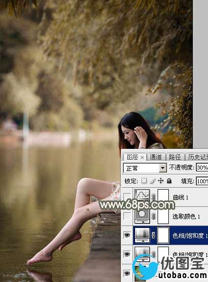 Photoshop打造甜美的酒红色外景美女图片