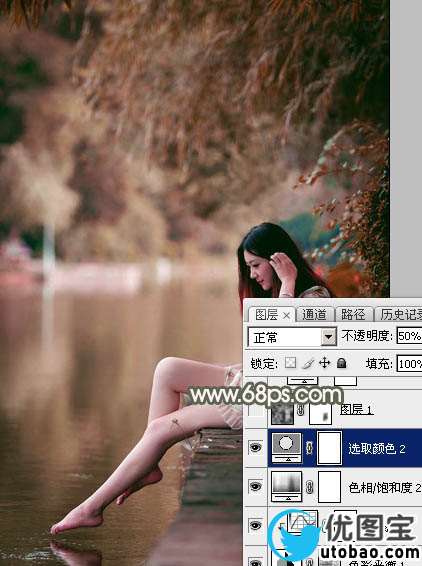 Photoshop打造甜美的酒红色外景美女图片