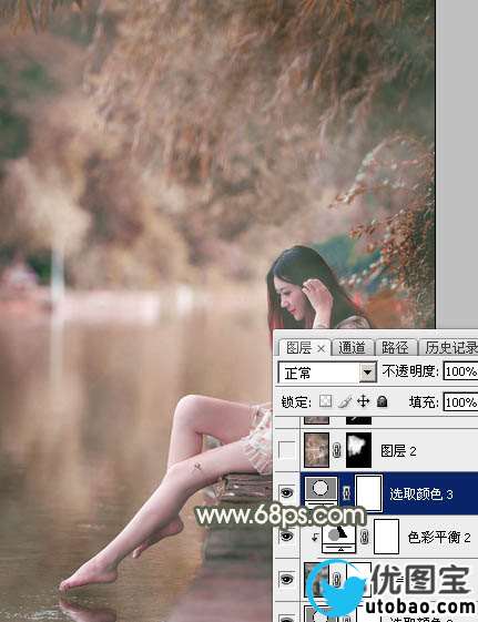 Photoshop打造甜美的酒红色外景美女图片