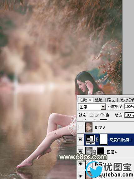 Photoshop打造甜美的酒红色外景美女图片