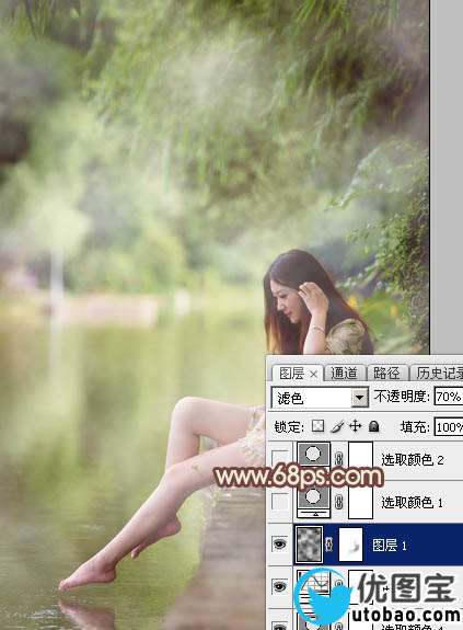 Photoshop给江边的美女加上漂亮的淡调红褐色