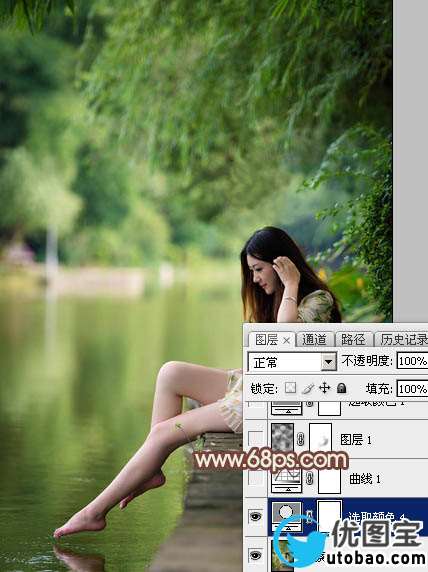 Photoshop给江边的美女加上漂亮的淡调红褐色