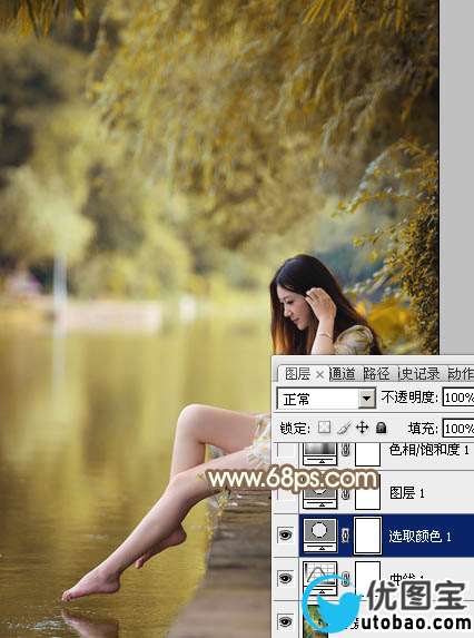 Photoshop打造柔和淡美的红褐色湖景美女图片