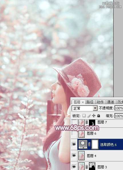 Photoshop给绿树中的美女加上唯美的青红色