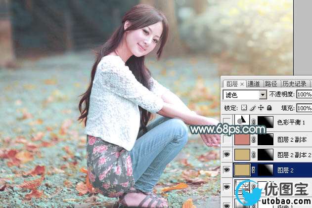 Photoshop给果子美女加上甜美的淡调青红色