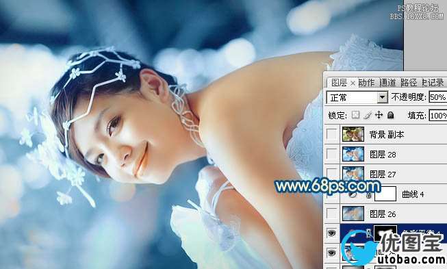 [转载]Photoshop调出偏暗外景婚片甜美的蓝红色