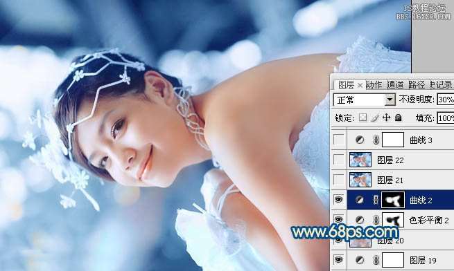[转载]Photoshop调出偏暗外景婚片甜美的蓝红色