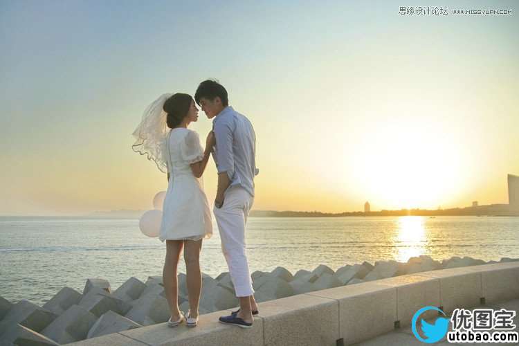 Photoshop调出温暖夕阳下的海边情侣照,PS教程,16xx8.com教程网