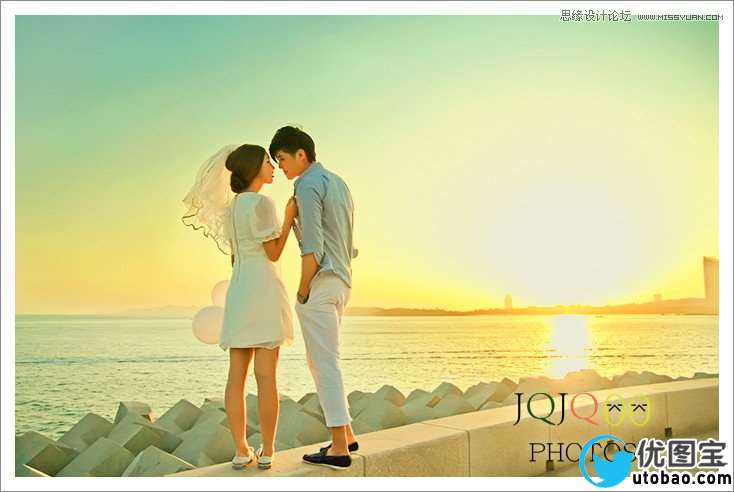 Photoshop调出温暖夕阳下的海边情侣照,PS教程,16xx8.com教程网