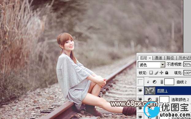 中性色，调出单色调的褐色人像照片_www.utobao.com