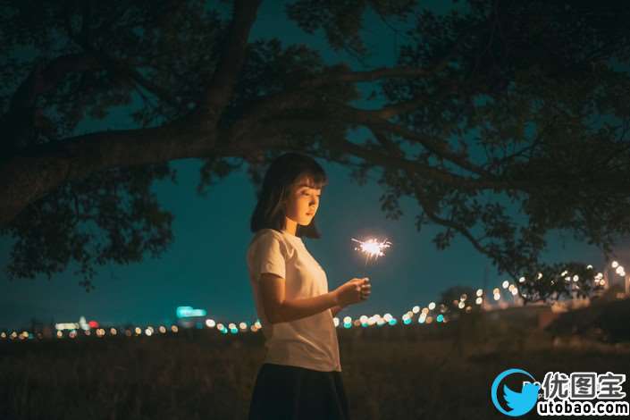 夜景人像，夜景照片调出梦幻亮丽色彩_www.utobao.com