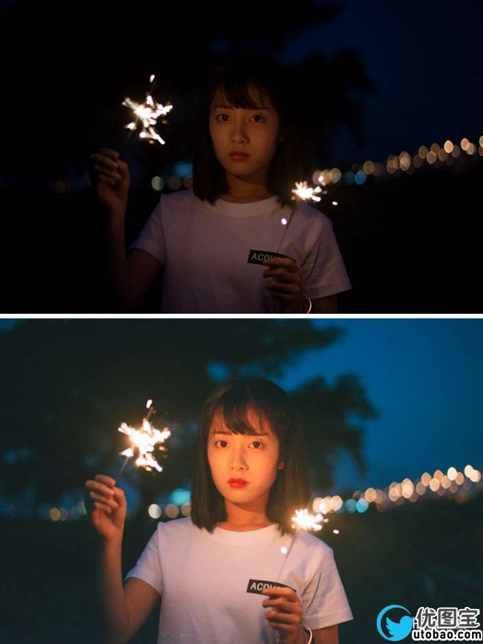 夜景人像，夜景照片调出梦幻亮丽色彩_www.utobao.com