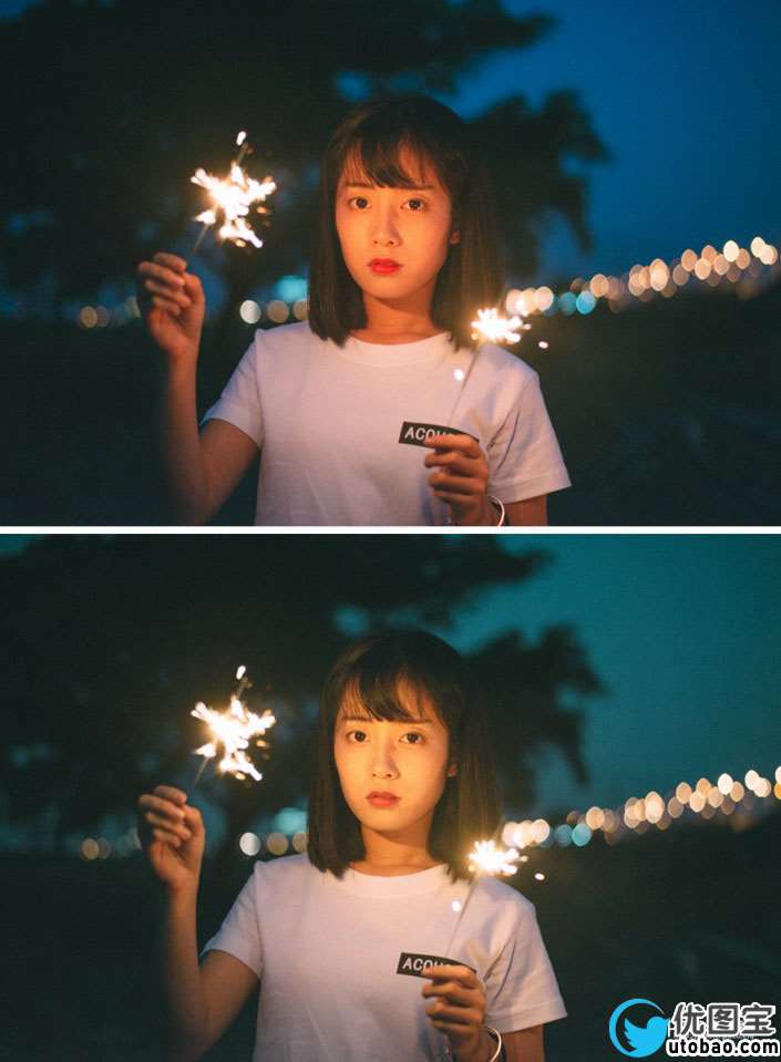 夜景人像，夜景照片调出梦幻亮丽色彩_www.utobao.com