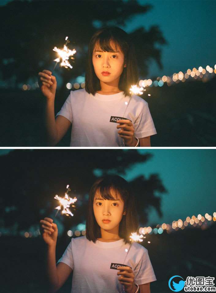 夜景人像，夜景照片调出梦幻亮丽色彩_www.utobao.com