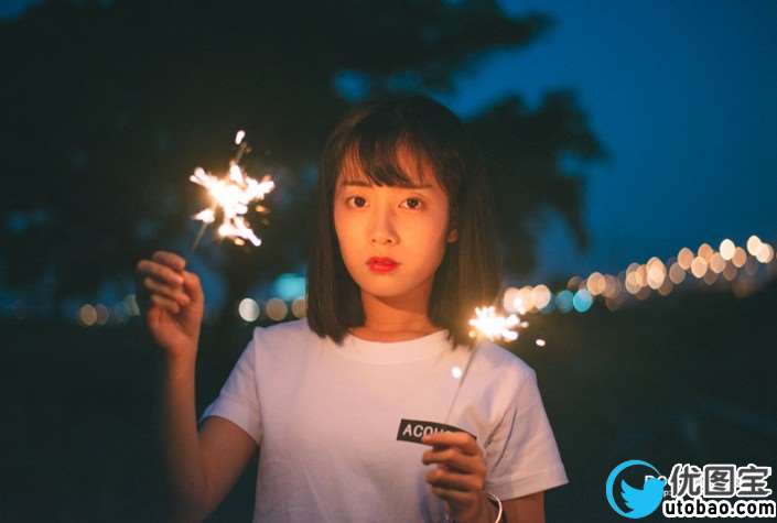 夜景人像，夜景照片调出梦幻亮丽色彩_www.utobao.com