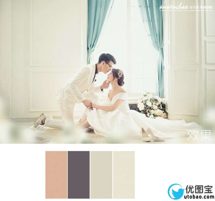 婚纱后期，用PS调出韩范效果的室内婚纱_www.utobao.com