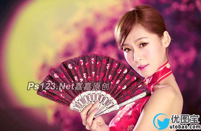 紫色调，调出淡紫色中国风少女图片_www.utobao.com