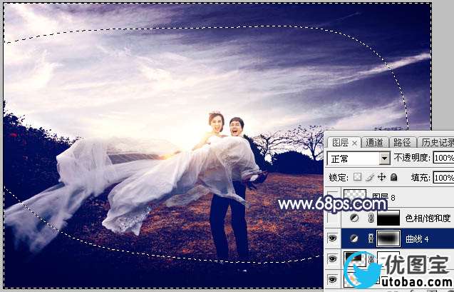蓝色调，调出偏暗的蓝色婚纱照片实例_www.utobao.com