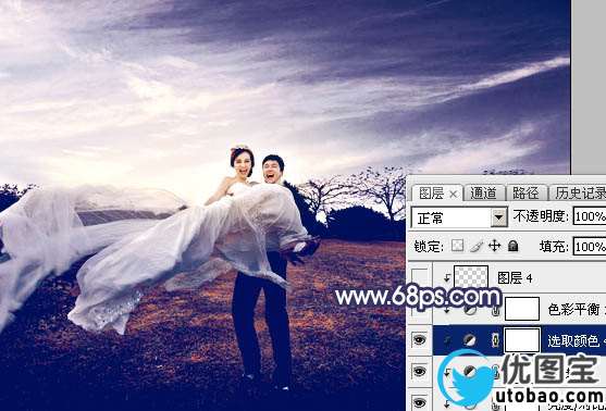 蓝色调，调出偏暗的蓝色婚纱照片实例_www.utobao.com