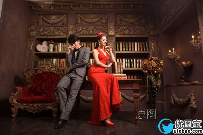 婚纱后期，视频讲解如何修出室内婚纱人像欧式复古照片_www.utobao.com