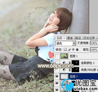 Photoshop给春季外景美女加上柔和的中性黄绿色