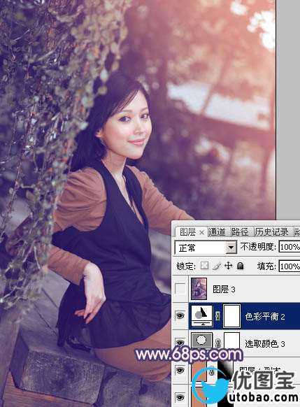 Photoshop给外景美女加上柔和的暗调蓝橙色