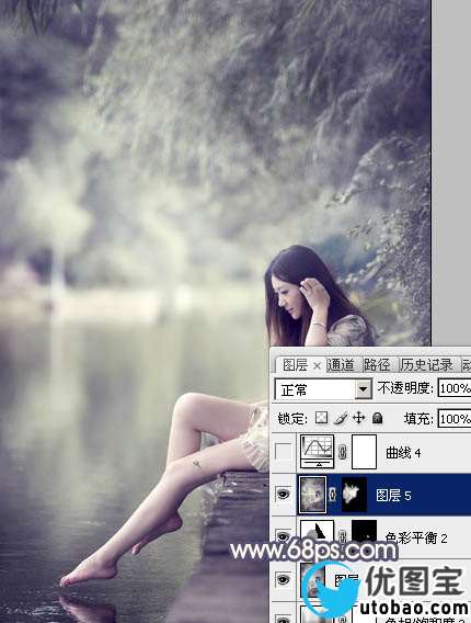 Photoshop打造古典粉蓝色外景美女图片