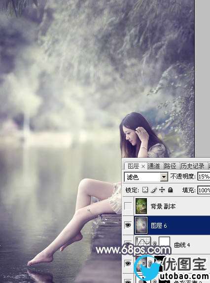 Photoshop打造古典粉蓝色外景美女图片