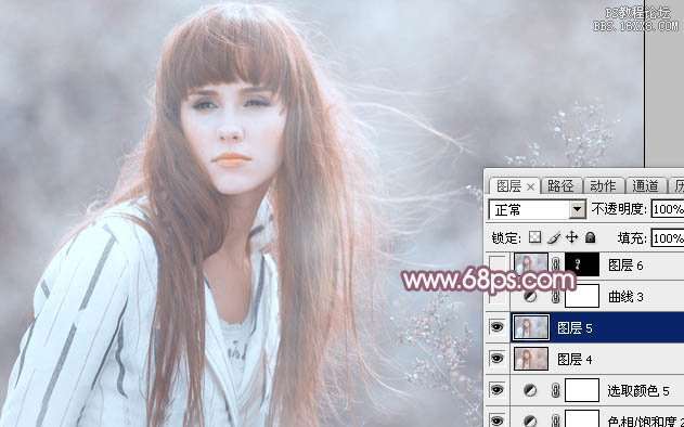 Photoshop给写真美女加上唯美的淡调蓝红色