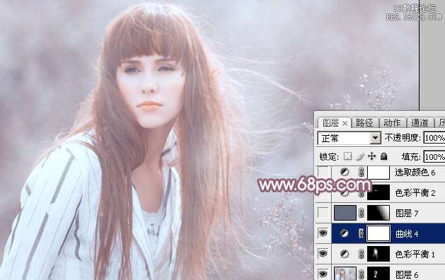 Photoshop给写真美女加上唯美的淡调蓝红色