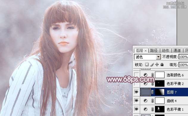 Photoshop给写真美女加上唯美的淡调蓝红色