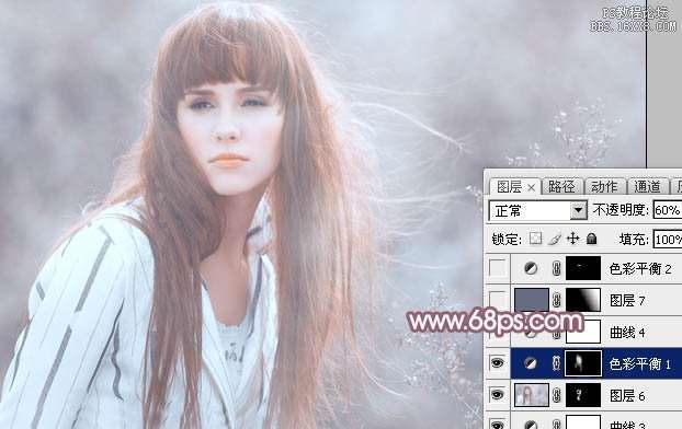 Photoshop给写真美女加上唯美的淡调蓝红色