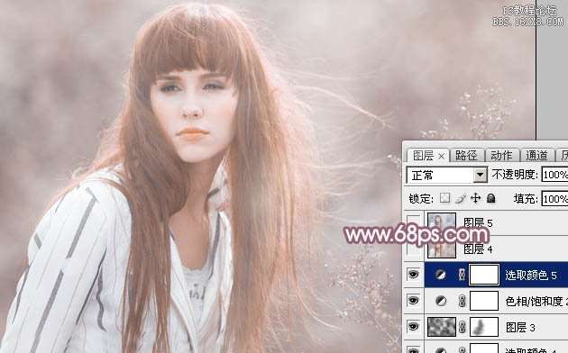 Photoshop给写真美女加上唯美的淡调蓝红色