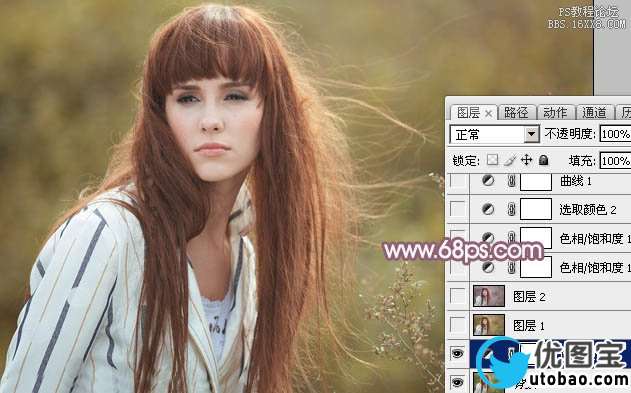 Photoshop给写真美女加上唯美的淡调蓝红色