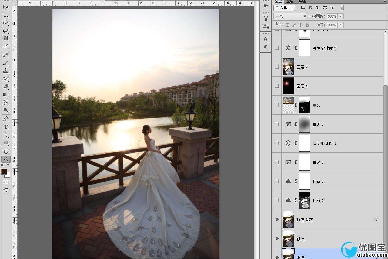 婚纱后期，调出夕阳时的暖调婚纱照片后期教程_www.utobao.com