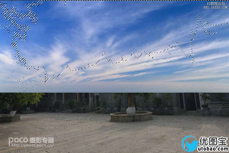 ps给风景照加云和调色实例_ps教程自学网(www.utobao.com) ps给风景照加云和调色实例