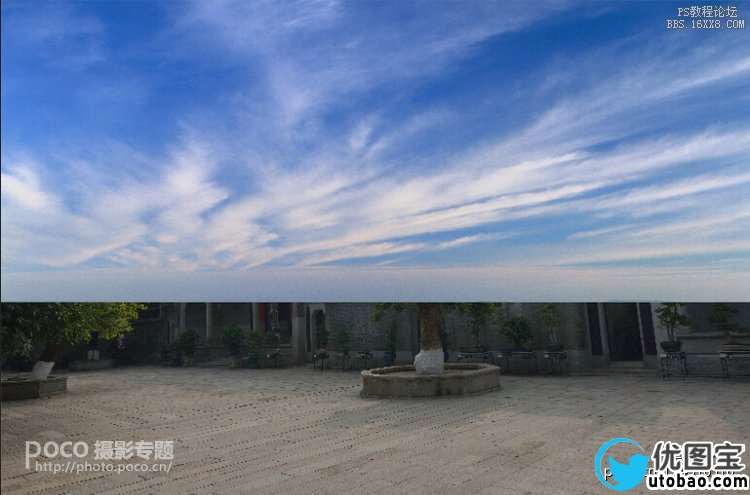 ps给风景照加云和调色实例_ps教程自学网(www.utobao.com) ps给风景照加云和调色实例