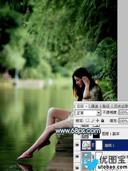青绿色，调出有点古典味的青色调人像照片_www.utobao.com
