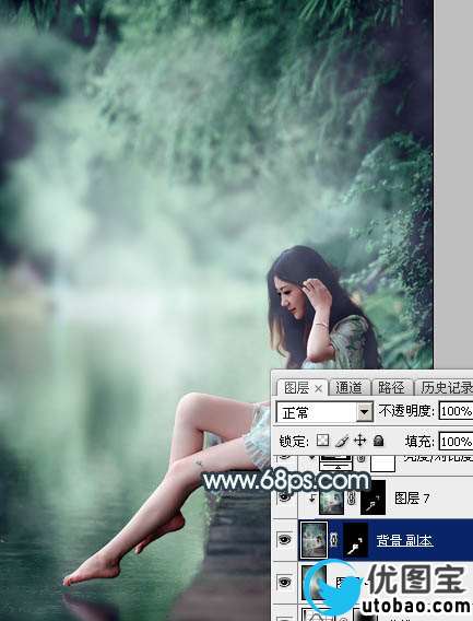 青绿色，调出有点古典味的青色调人像照片_www.utobao.com