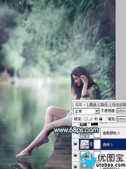 青绿色，调出有点古典味的青色调人像照片_www.utobao.com