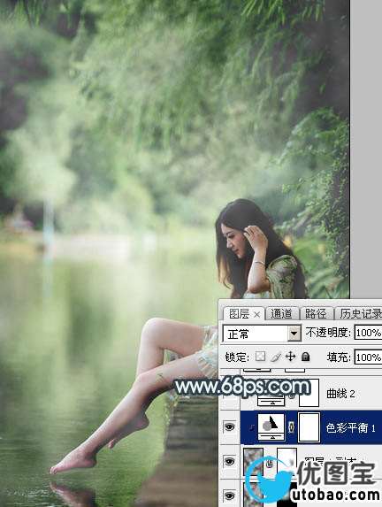 青绿色，调出有点古典味的青色调人像照片_www.utobao.com