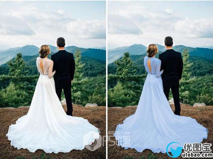 淡青色，用PS中的通道把小清新婚纱照片变成淡青色_www.utobao.com