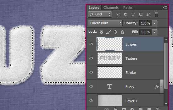 PS创建可爱毛绒文字效果 优图宝 文字效果教程 Striped Fuzzy Text Effect step 4