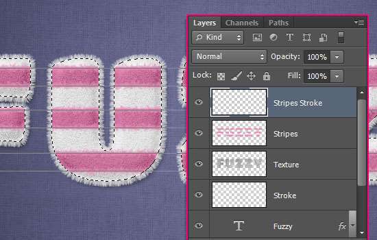 PS创建可爱毛绒文字效果 优图宝 文字效果教程 Striped Fuzzy Text Effect step 6