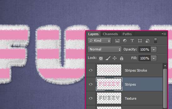 PS创建可爱毛绒文字效果 优图宝 文字效果教程 Striped Fuzzy Text Effect step 7