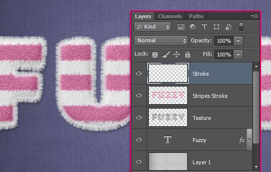 PS创建可爱毛绒文字效果 优图宝 文字效果教程 Striped Fuzzy Text Effect step 7
